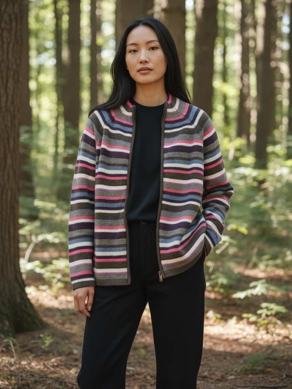Tulchan Originals 100% Lambswool Striped Cardigan Zip XXL Granola Cottagecore